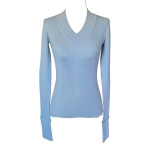 Vintage 70s Judy’s Blue V-Neck Women's Sweater Acrylic Wool Blend Hippie Boho